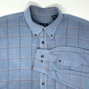 IZOD Blue Large Check Polyester Rayon Blend‎ Men's Long Sleeve Shirt Size Medium